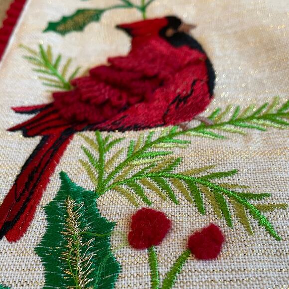 The Farmhouse Embroidered Red Cardinals Christmas Table Runner 16x72 Holiday New - Picture 13 of 16